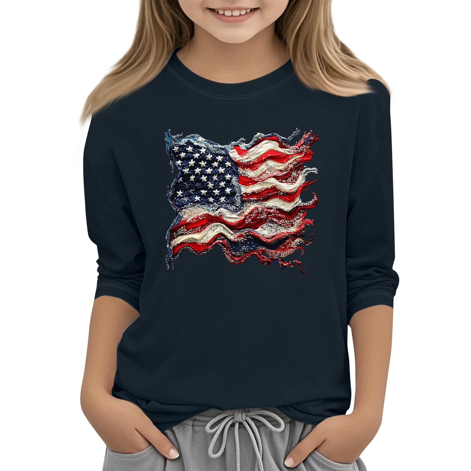 

Children s Fashion Printed Round Neck Three-quarter Sleeve Top Casual T-shirt 120 тёмно-синий