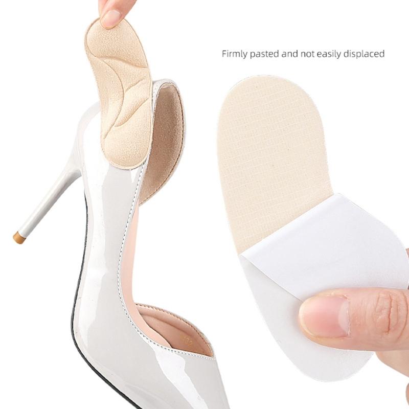 4 Pairs Curved Heel Grip Pads Soft Faux Suedes Sponge Cushions for High Heels Comfort and Pains Relief in Long Standing