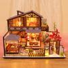 DIY Wooden Dollhouse Town Architecture Doll Houses Miniatures with Furniture Toy Children Birthday Gift