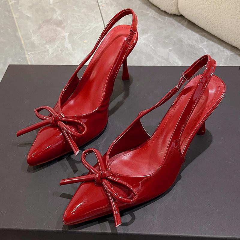 French Bow Back Strap Pointed Back Empty High Heels Stiletto 2025 Spring New Versatile Bag Head Sandals Women