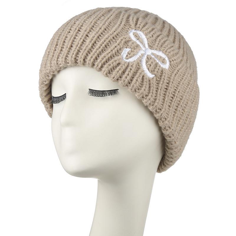 Women Bow Warm Knitted Wool Hat Thickened Hat Autumn and Winter Pullover Hat Wool Hat