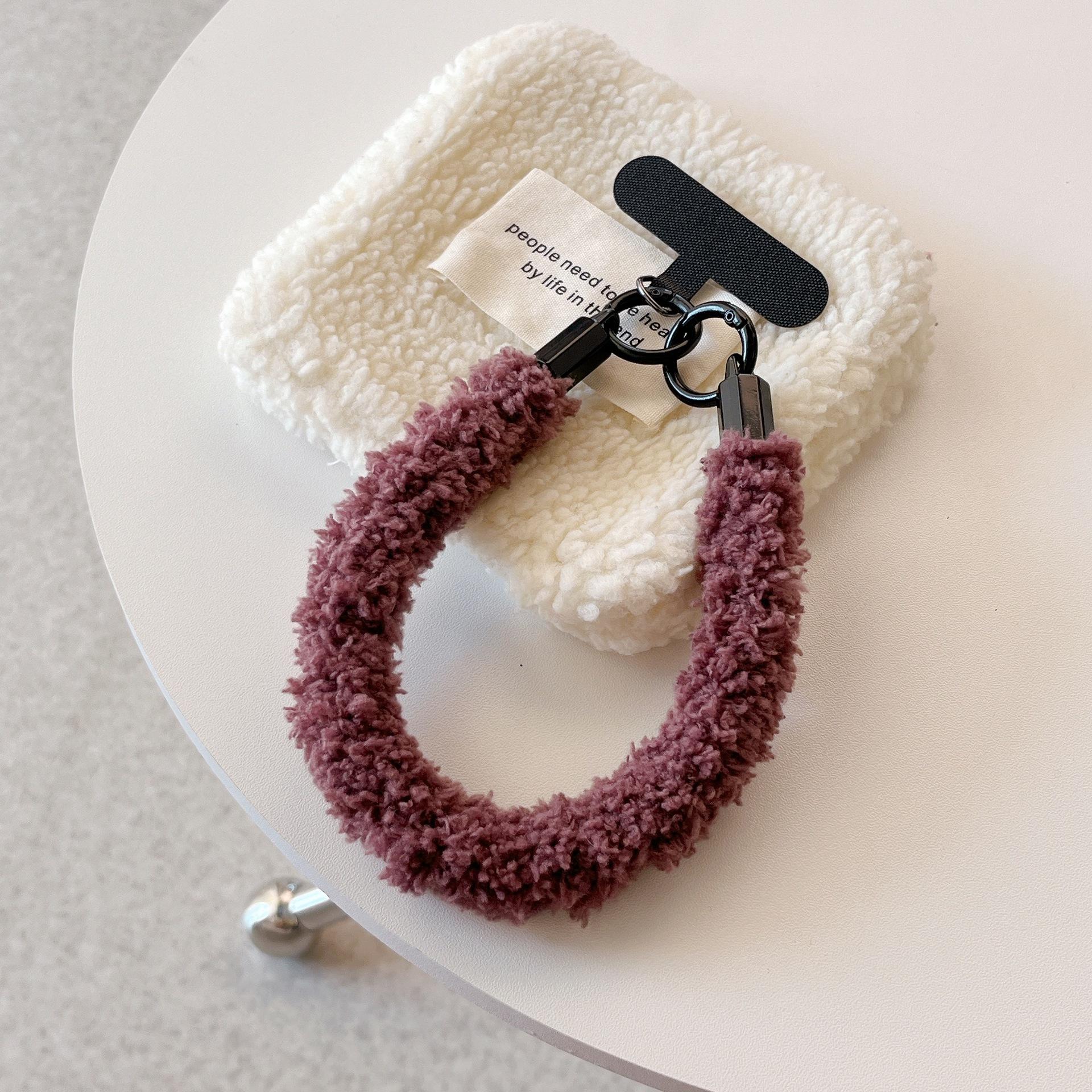 

Autumn Winter Plush Wristband Solid Color Short Phone Lanyard Wrist Pendant Camera Keychain Chain Anti-Lost Phone Strap YYH Short Double Button P