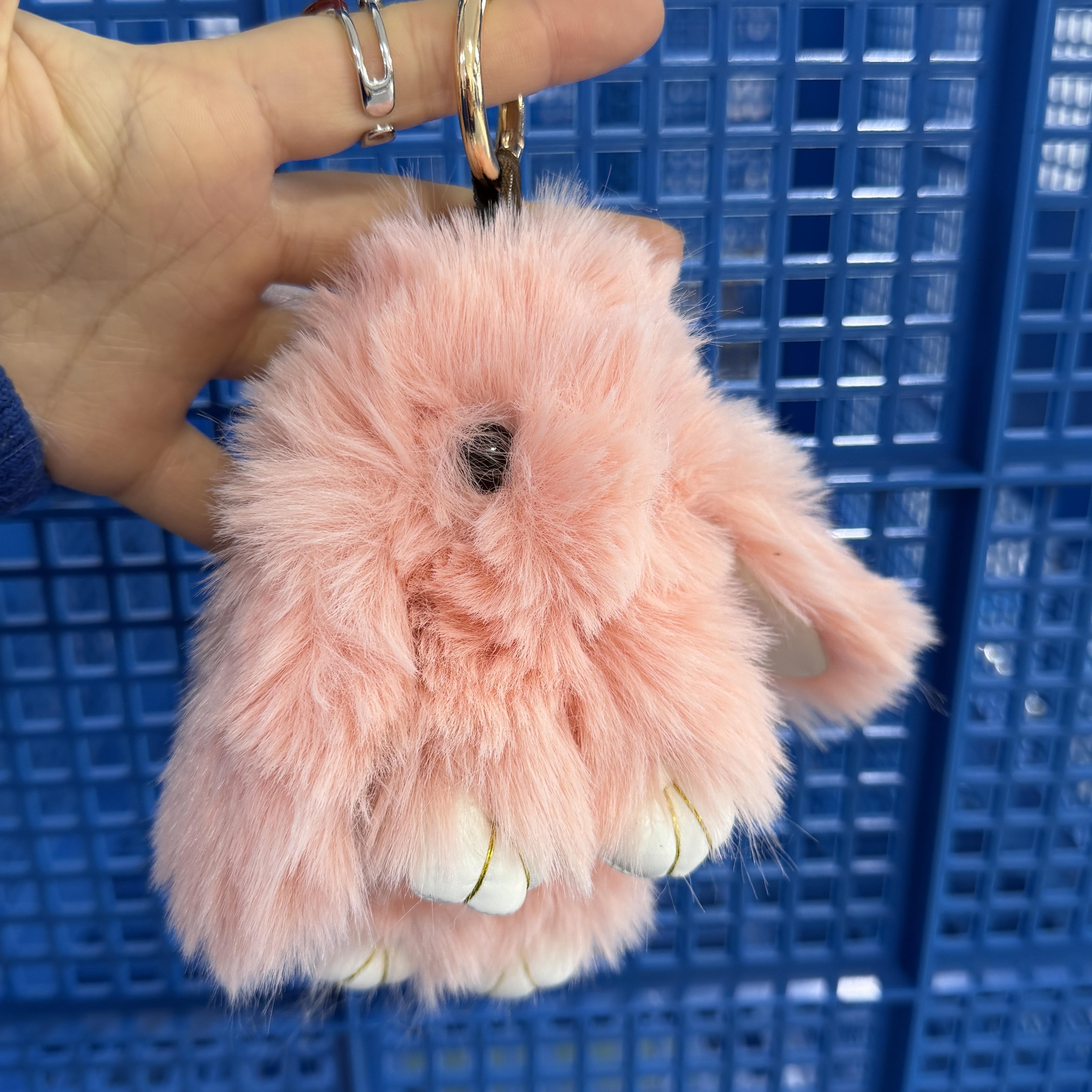 Schattige Pluizige Konijnenbont Pompon Konijntje Zacht Pluche Tas Decoratie Accessoires Cadeautas Bedeltje roze