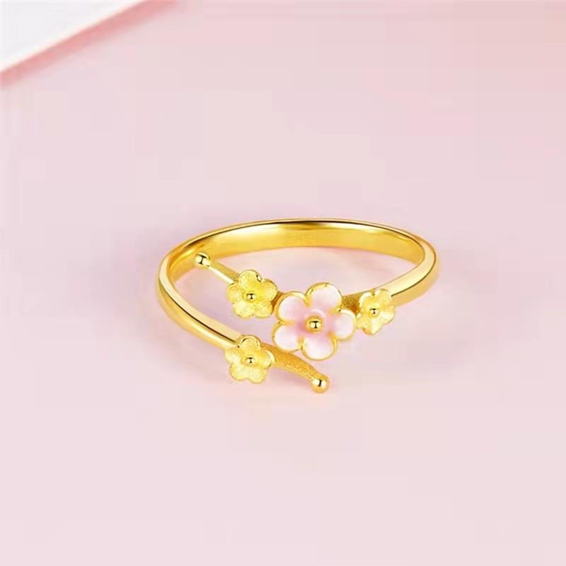 Simple Elegant Yet Peach Blossom Copper Gold Plated Ring For Women Fashion Adjustable