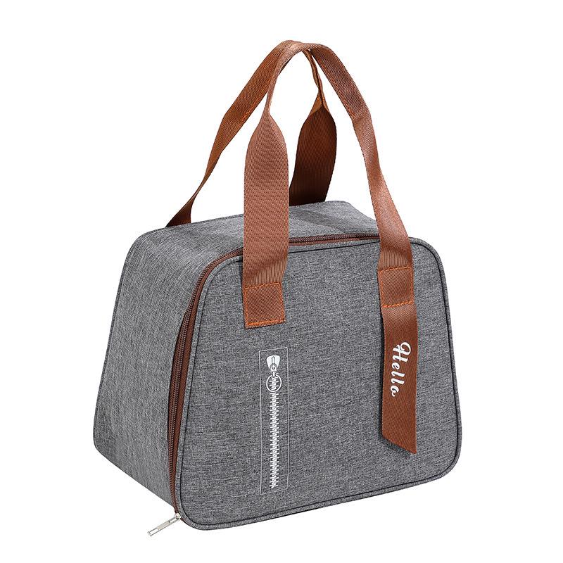 Stylish Oxford Cloth Thermal Lunch Bag - Trapezoidal, Large Capacity, Foldable, Handheld Bento Bag for Students.