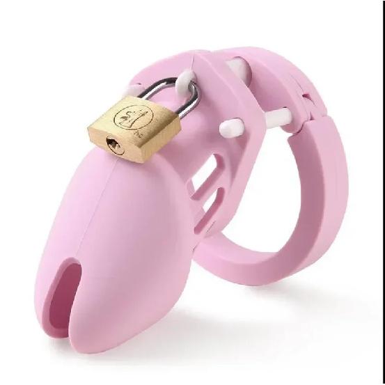 Pink Soft Silicone Male Chastity Cage Device Small/Large Lockable Ring Sex Toys with 5 Cock Ring Penis Sleeve for Men BDSM