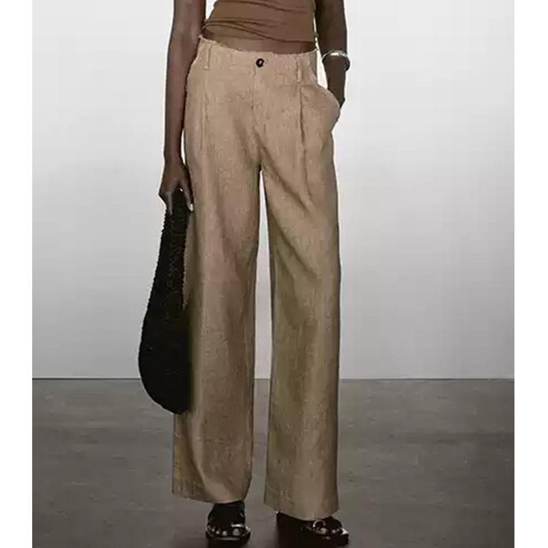 Women s 2026 Spring/Summer High-Intelligence Old Money Style Pleated Wide-Leg Pants S