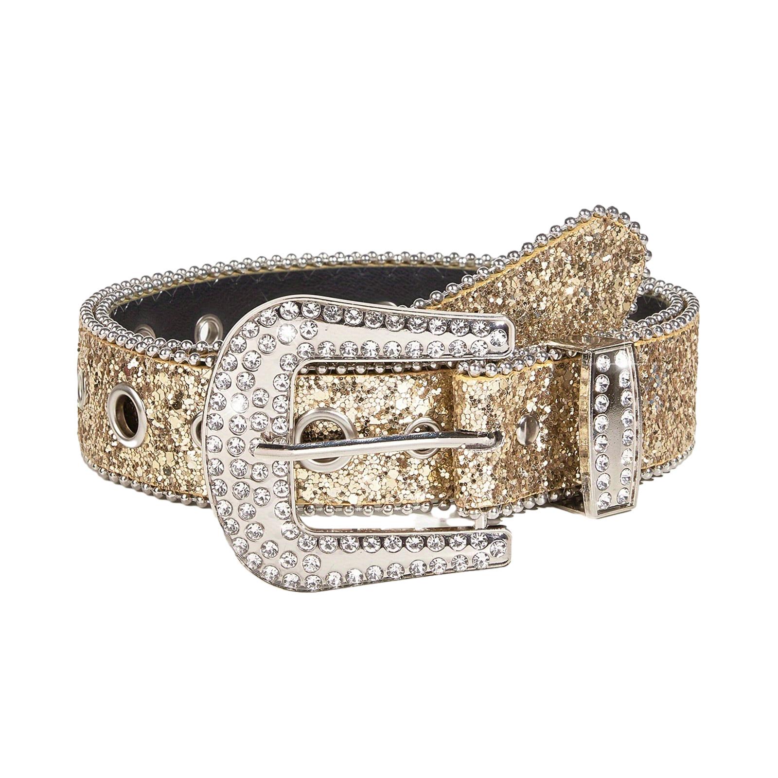 

Adult Sequins Waist Belt for Dress Adjustable Pin Buckle Belt Rhinestone Buckle Thin Belt for Motorcycle Enthusiasts M золотий