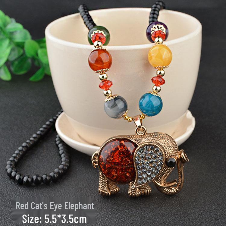 Ethnic Goldfish Sweater Chain: Long Necklace with Water Drop Faux Amber Pendant for Cotton Linen Clothes.