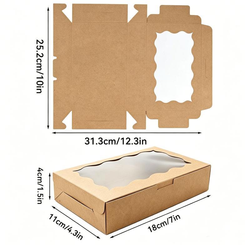 10Pcs Food Grade Kraft Paper Cake Boxes Rectangle Clear Open Window for Candy Wedding Favor Jewelry Packaging Party Supplies