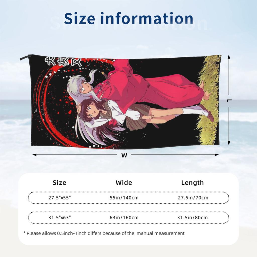 Anime Inuyasha Kagome Higurashi Beach Towel Soft Microfiber Quick Dry Absorbent Quick Towels For Swimming