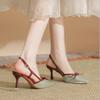 Popular bow pointed head thin heel high heel single shoes with bag head sandals sexy super fairy high heels