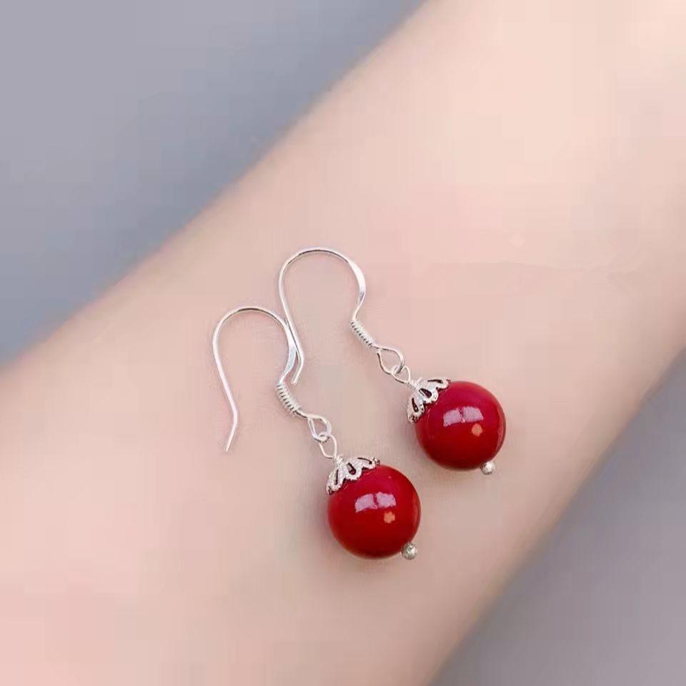 Cinnabar Purple Gold Stud Earrings - Anti-Allergic Ethnic Style Inlaid Ear Hooks for Women