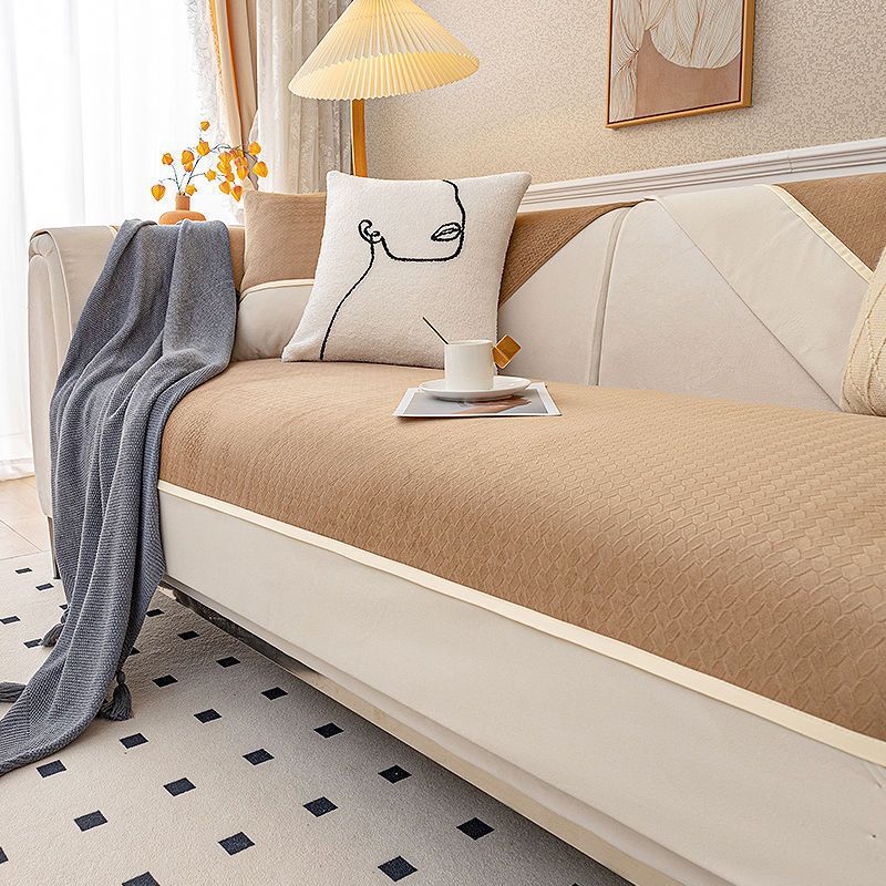 Sofa Cushion Affordable Luxury Style Non-Slip Sofa Cover Solid Color Stitching Leather Sofa Cover Cloth Cushion Towel