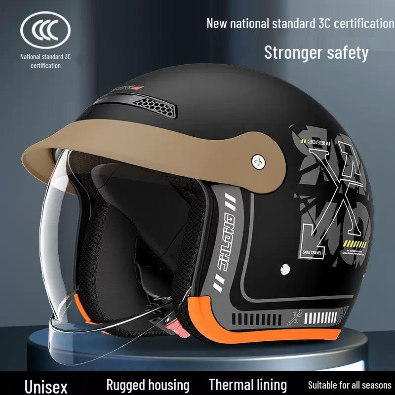 Junhao Electric Motorcycle Helmet with Hidden Lens - Unisex DOT-Certified Retro Harley Style