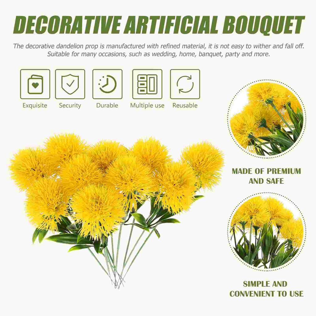 10 Pcs Faux Hydrangea Flowers Artificial Dandelion Elegant Fake Realistic Dandelions Yellow Simulation Adornment Office