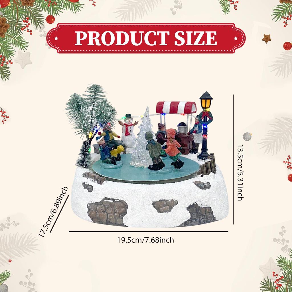 Animated Christmas Village Ice Rink Musical Box Ornament Table Displays Xmas Gift Seasonal Indoor Lighted Musical Snow Scene