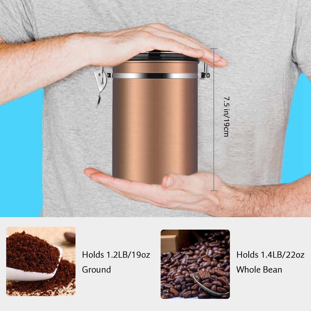 Contenitore per caffè grande ermetico in acciaio inossidabile, contenitore per la conservazione della cucina nero (Oro 1.8L )