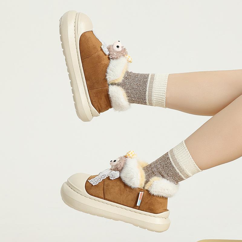 Winter cute cotton slippers bag and indoor home plush thick-soled warm cartoon cotton shoes outer wear