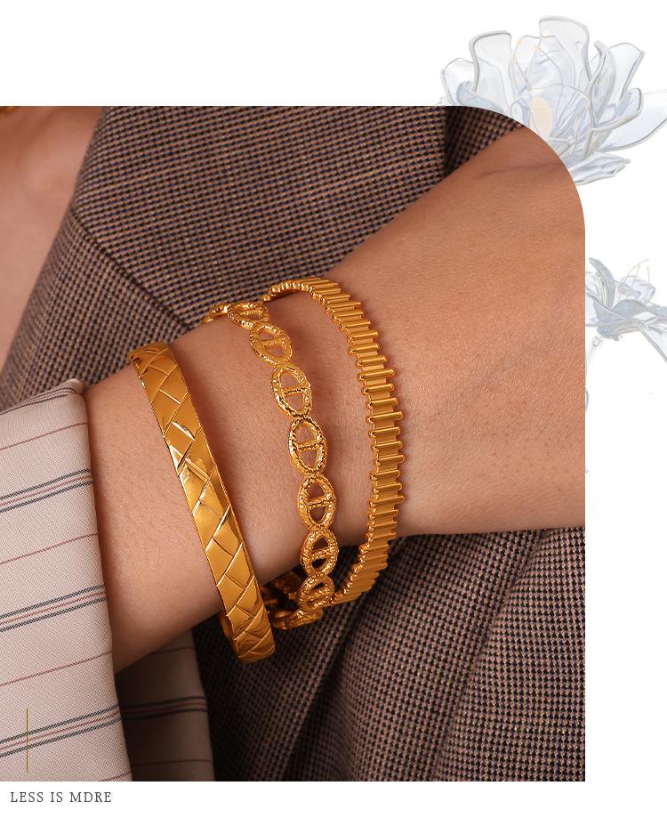 CELES Fashionable Multi Style Gold Bracelet with Woven Texture and Diamond Inlaid Opening Adjustable Bracelet
