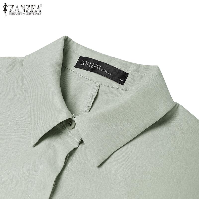 ZANZEA Women Turn Down Collar Loose 3/4 Sleeve Plain Blouse