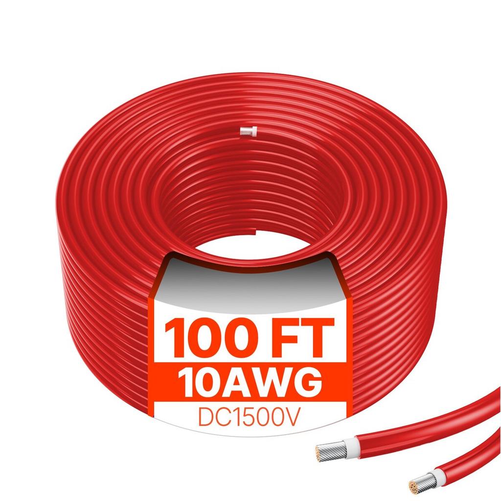 30.48m/100FT Solar Panel Extension Cable 10AWG Waterproof PV 6mm² Cable Red