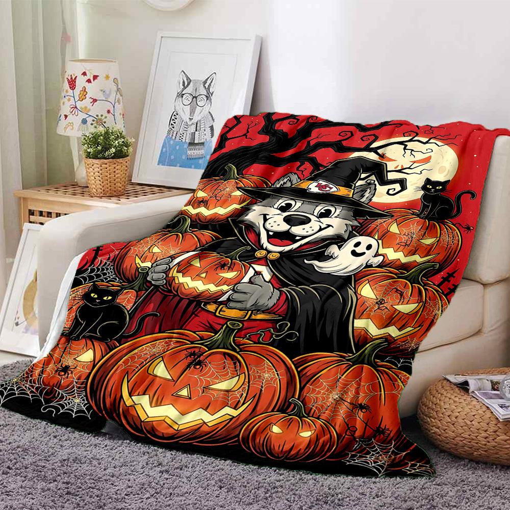 

1pc Halloween, Kansas City Chiefs Themed Printed Soft and Comfortable Home Blanket, Small Throw Blanket, Nap Blanket, Suitable as a Gift l034 80cmx120cm(31inx47in)
