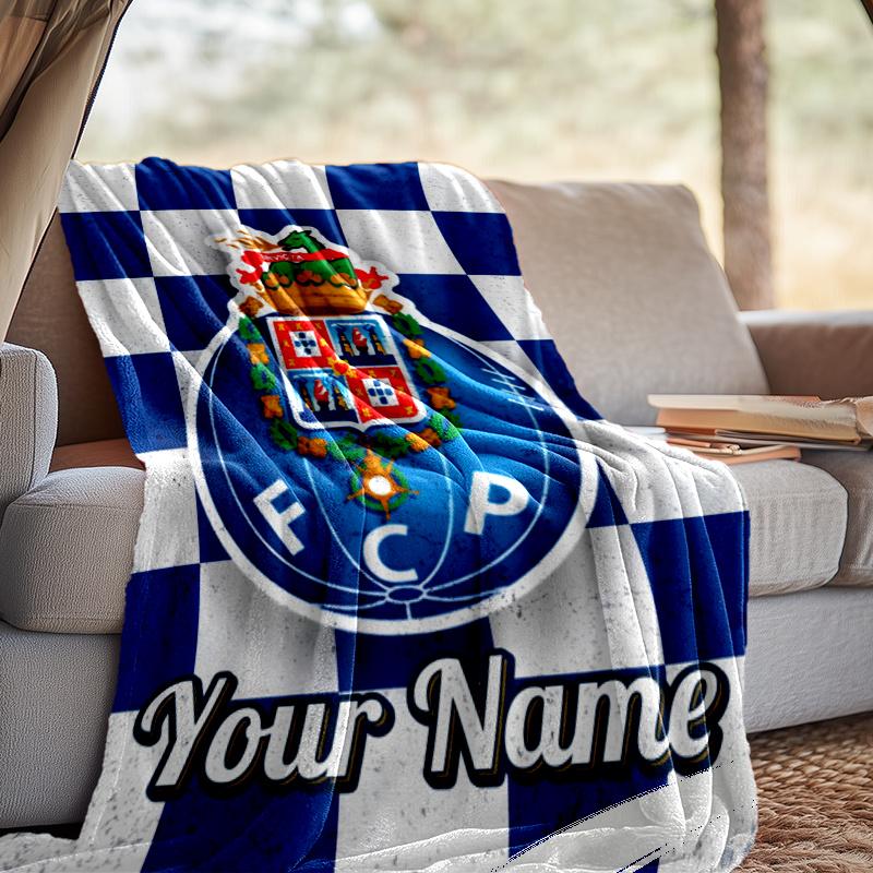 Custom Name Fc Porto Crest Design Throw Blanket - Perfect for Couch, Bed, Office, and outdoor Travel - Ideal Gift for Christmas & Holidays