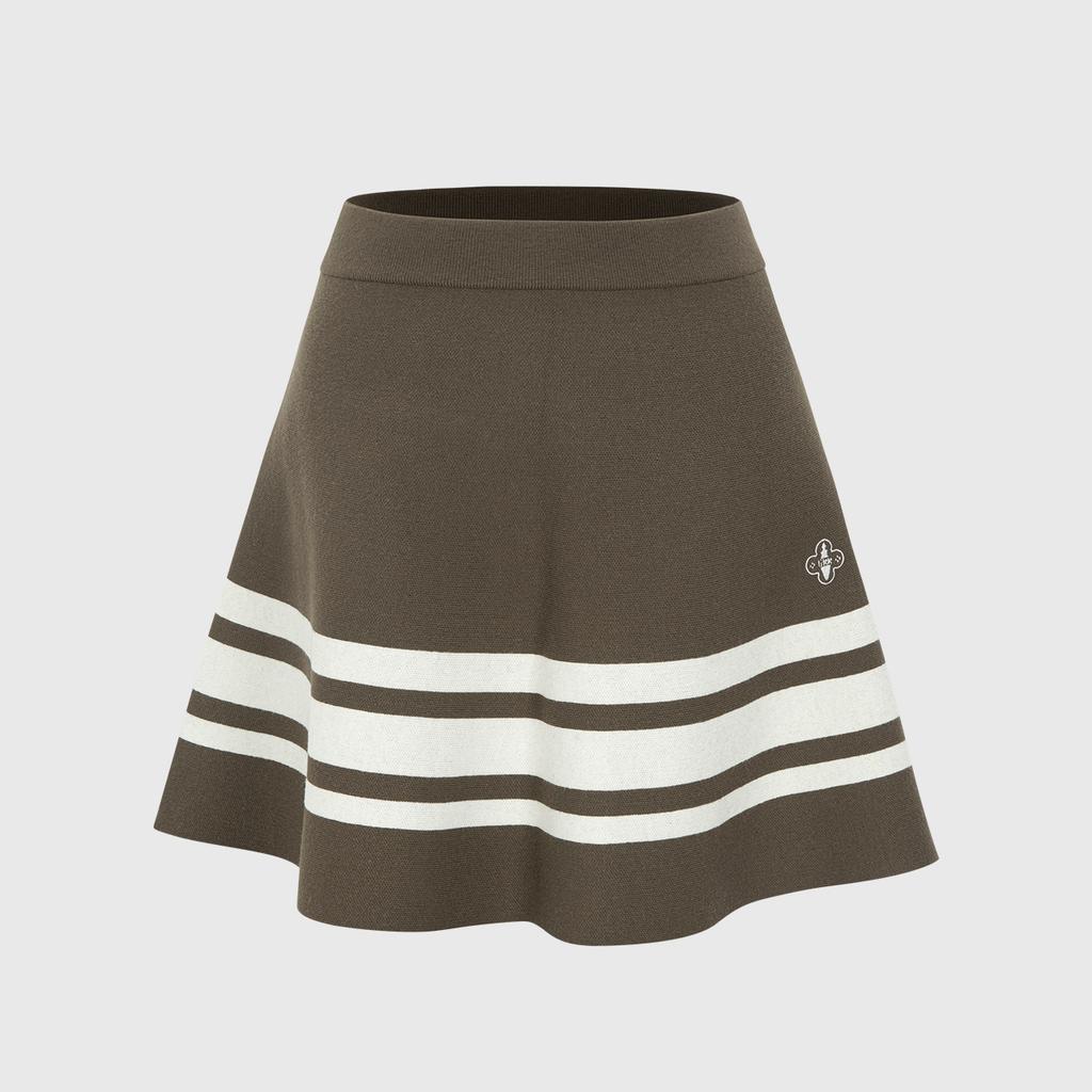 Rick A-Line Contrast Elastic Wool Skirt (Brown)_L3C1-Ns04K