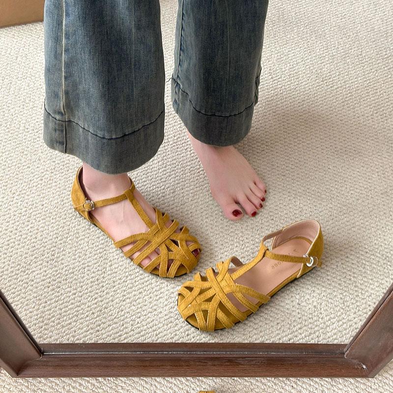 Fashion 2025 Fashion Ladies Shoes Closed Toe Women's Sandals Summer Buckle Strap Casual New Cover Heel Light Best Seller Flat Sandals