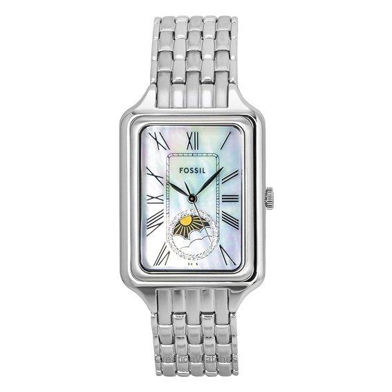 Fossil Men's Mother Of Pearl Raquel Stainless Steel Sun Moon Multifunction Dial Quartz Es5400 Wo's Watch