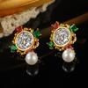 Court Style Portrait Ancient Coin Earrings Pearl Flower New Medieval Vintage Premium Retro Earrings