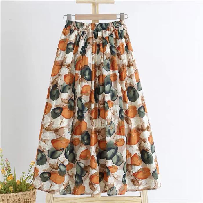 Summer Printed Half Length Skirt Fragmented Flower Pattern Umbrella Skirt Large Wave Point Mid Length Skirt A-line Skirt