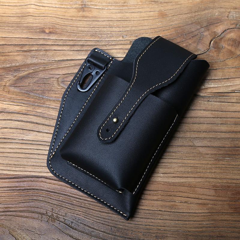 

NZPJ Vintage Genuine Leather Men s Waist Bag Crazy Horse Mobile Phone Natural Cowhide Key Case Belt Bag For 6.7-inch Mobile чёрный