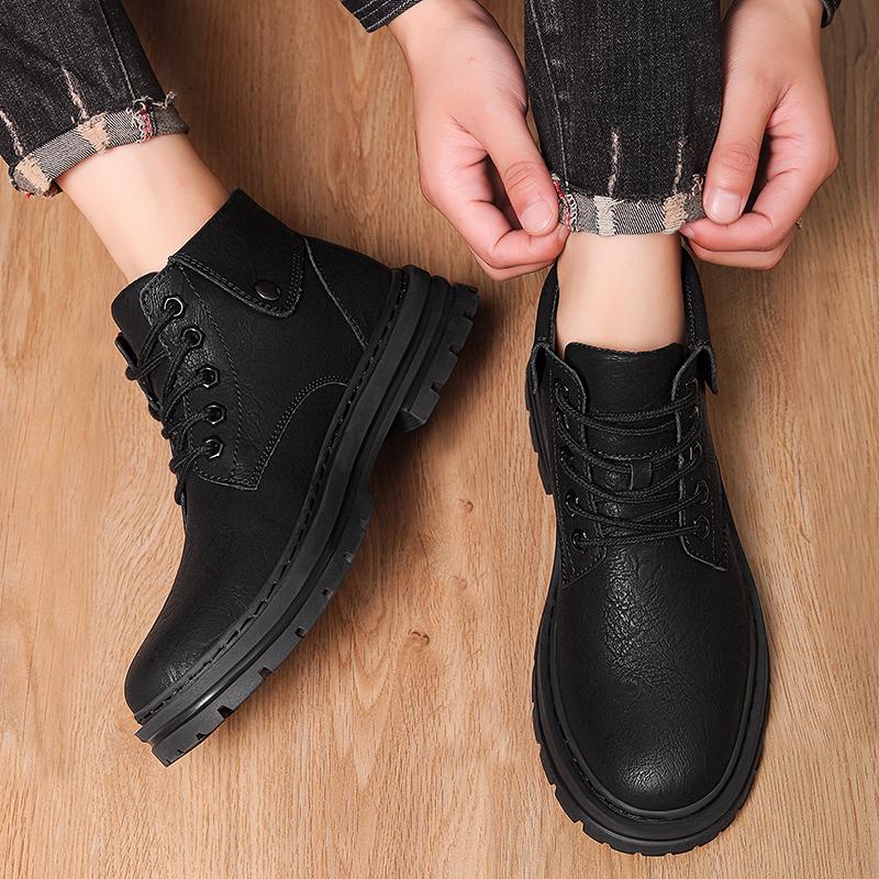 Fashion Fashion Men's Casual Genuine Leather Chelsea Boots Design High Top Shoes Men Winter Plush Snow Boots Classic Comfy Ankle Boots