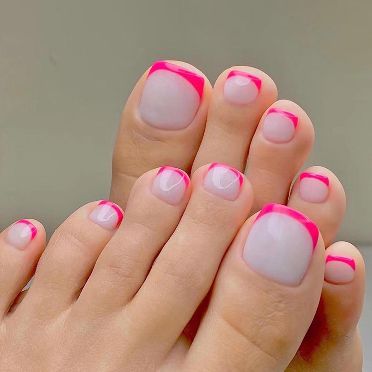 

Pink French Style Press-On Toenails - 24 Removable Tips