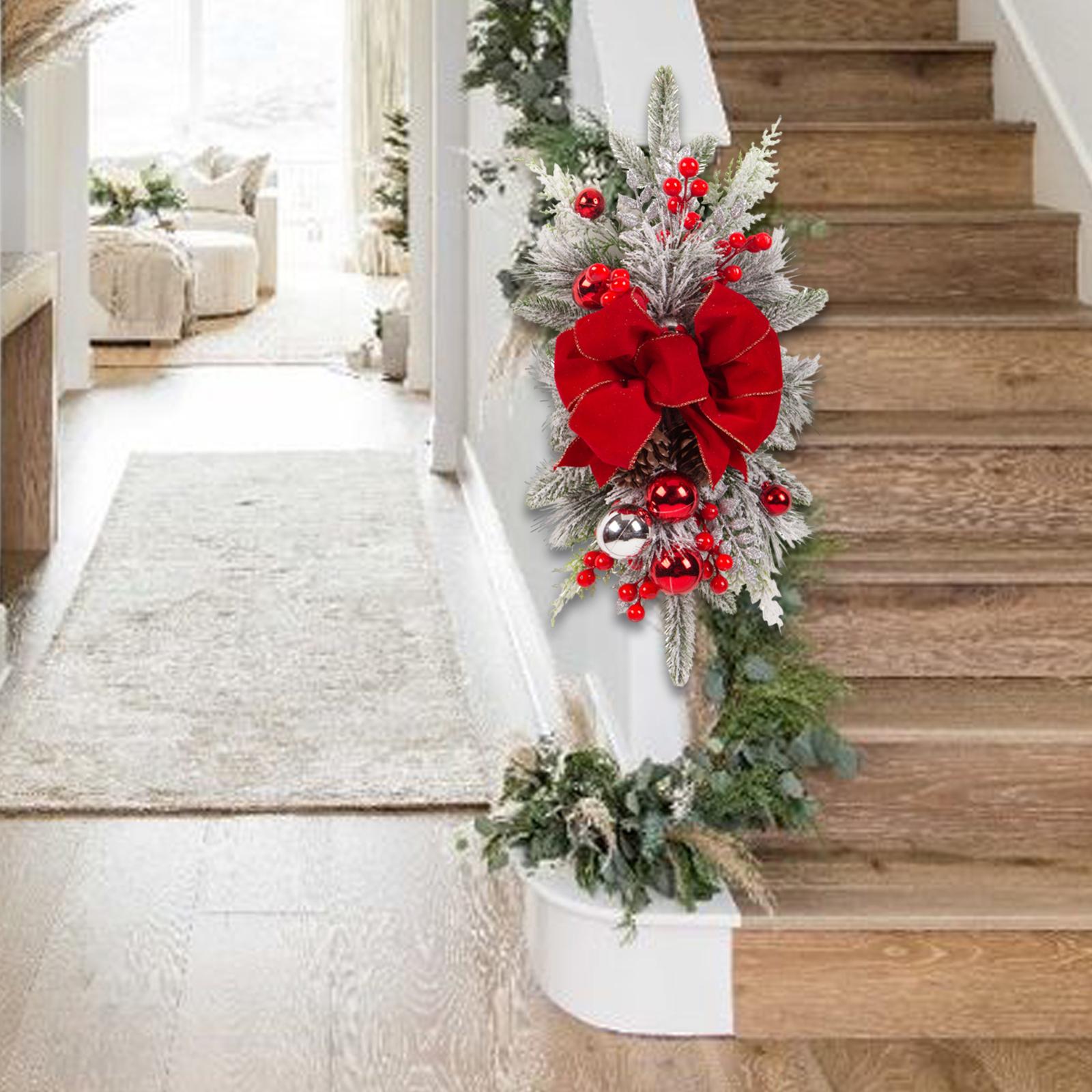 Christmas Swag Decorative Home Decor with Balls Berries Holiday Stair Swag for Table Mailbox Mantle Door Wall Hanging Decor