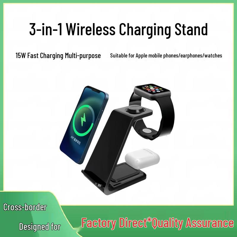 

3-in-1 Wireless Charging Stand for Samsung, iPhone, Huawei Phones, Watches, and Earbuds Black 3-in-1 [Color Packaging + Data Cable]