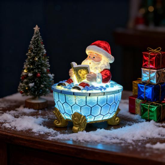 Yousheng Christmas Ornament Santa Claus Shower Design LED Night Light Resin Craft Figure Living Room Desktop Ornament