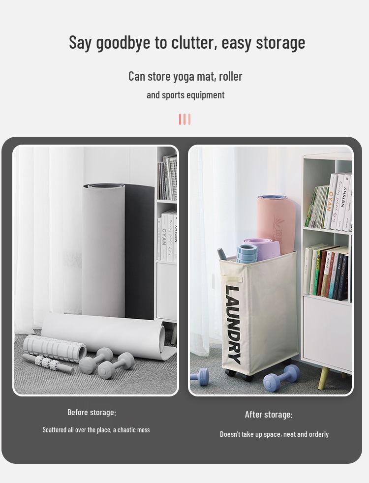 Foldable Oxford Cloth Storage Basket with Wheels - Yoga Mat & Laundry Holder for Bedroom Crevices