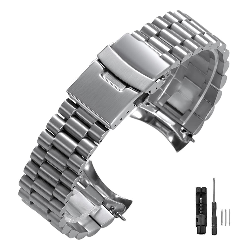 Pevný nerezový řemínek na hodinky pro Seiko 5 SKX009/007 pro Oyster pro Jubilee Zakřivený konec Hodinky 18mm 20mm 22mm Pánský sportovní pásek