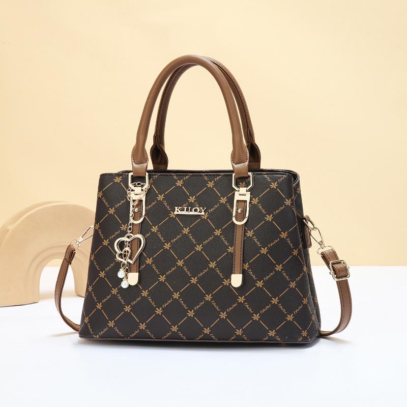 Trendy Khaki And Brown Shoulder Bag For Women Vintage Fashion Handbag With Zipper Closure