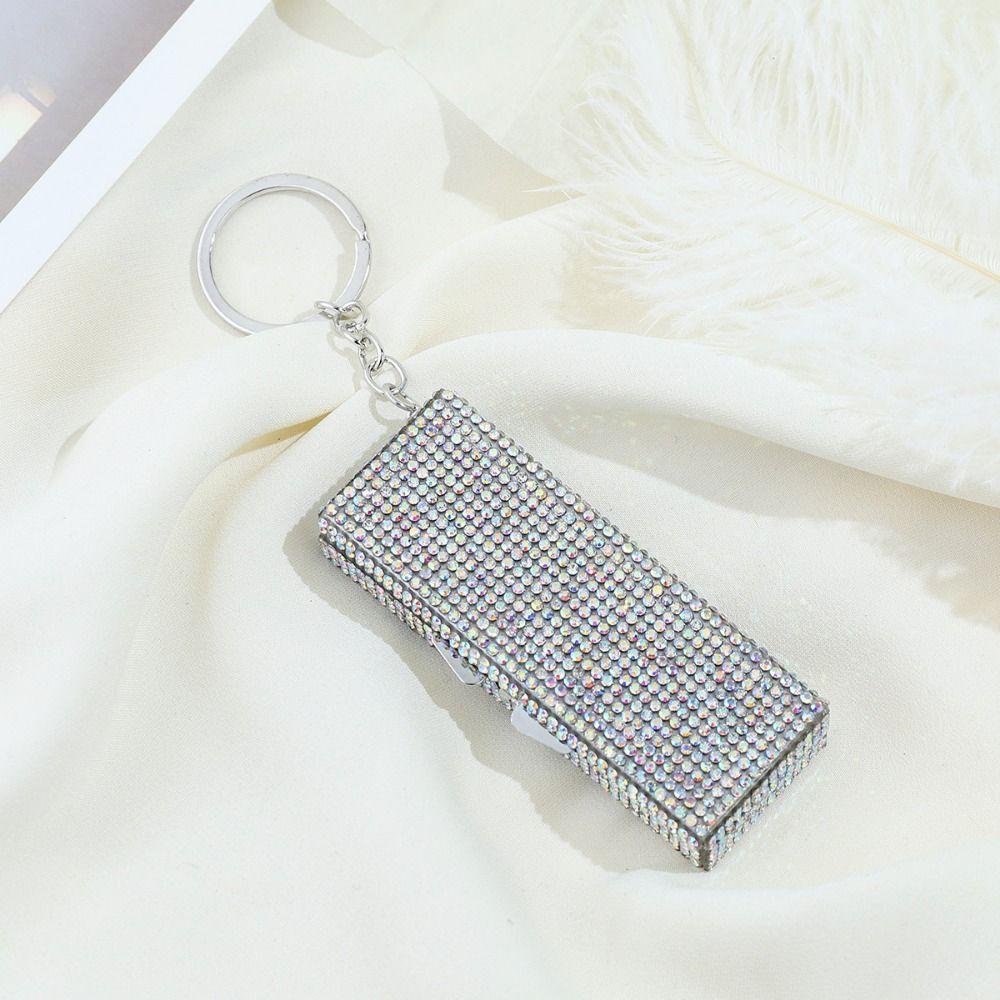 Shiny Rhinestone Mini Metal Pill Box Blingbling Keychain Medicine Storage Box Portable Waterproof Travel Pill Organizer