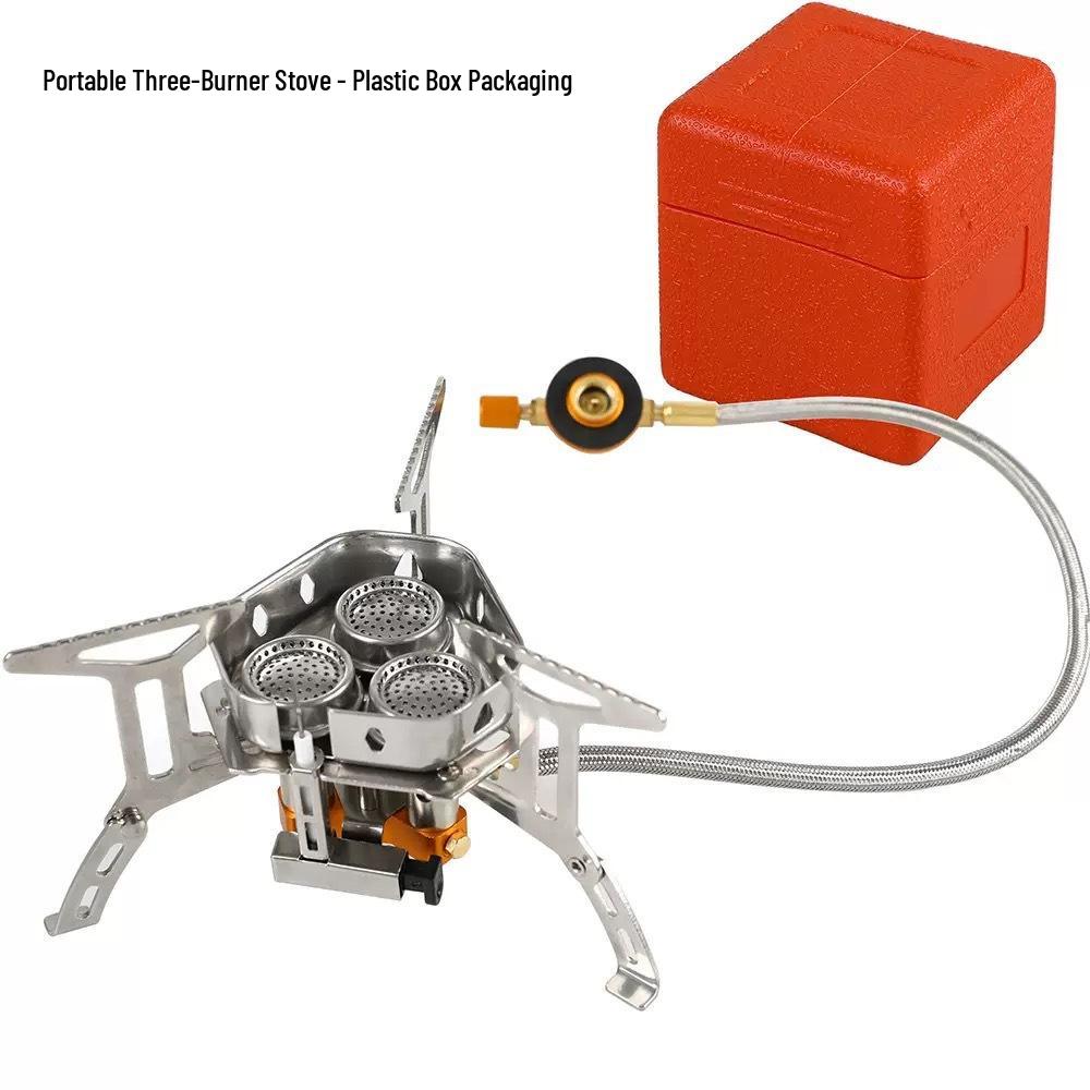 Portable Windproof Camping Stove: Folding Three-Head Gas Burner with High Flame