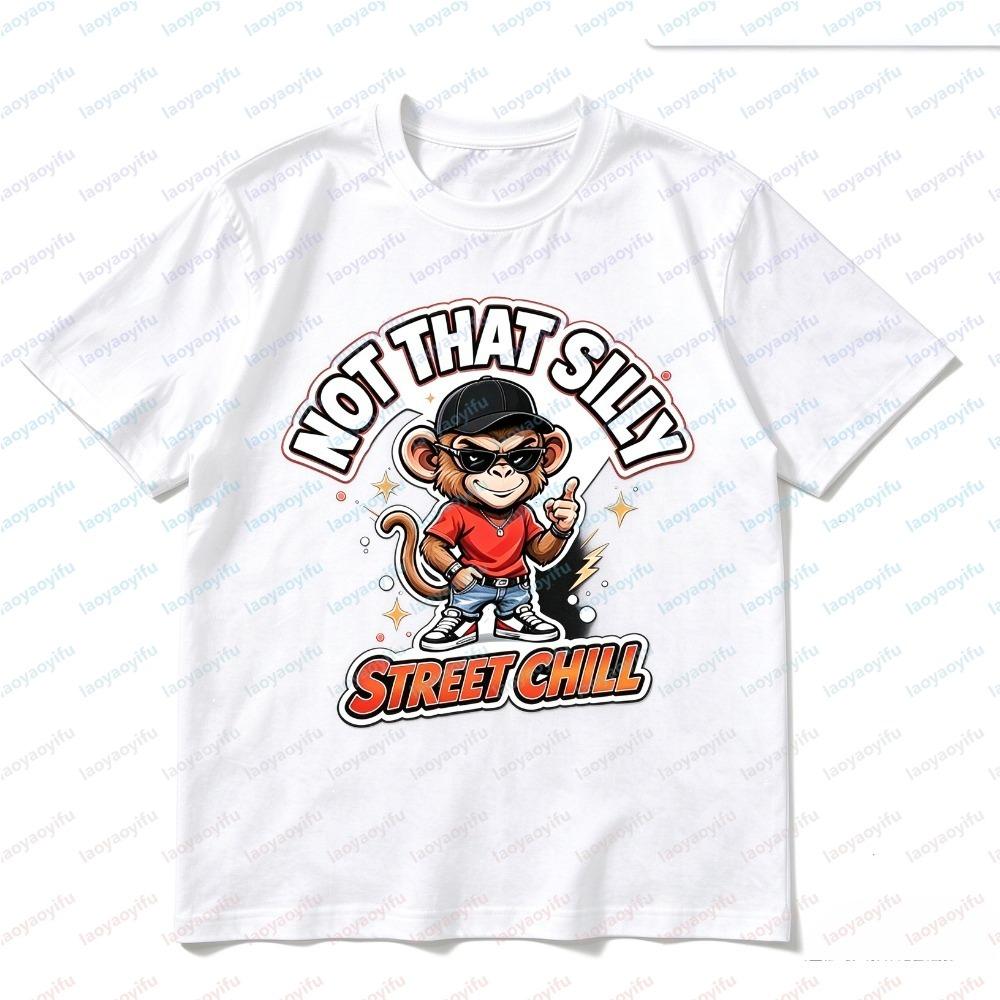 NOT THAT SILLY STREET CHILL Monkey Graphicunisex T-Shirt Summer Fashion Short Sleeve Casual Streetwear Round-neck Printed Tees