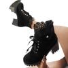 Plus-size Shoes, High-heeled, Chunk-heeled Fashion Boots, Women's Round-toe Lace-up, Back-zipped Ankle Boots