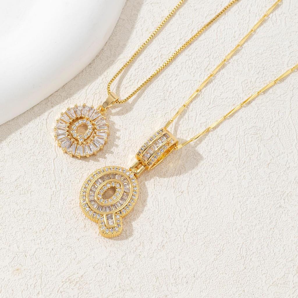 Luxury Zircon Letter & Candy Flower Pendant Necklace with Melon Seed Chain