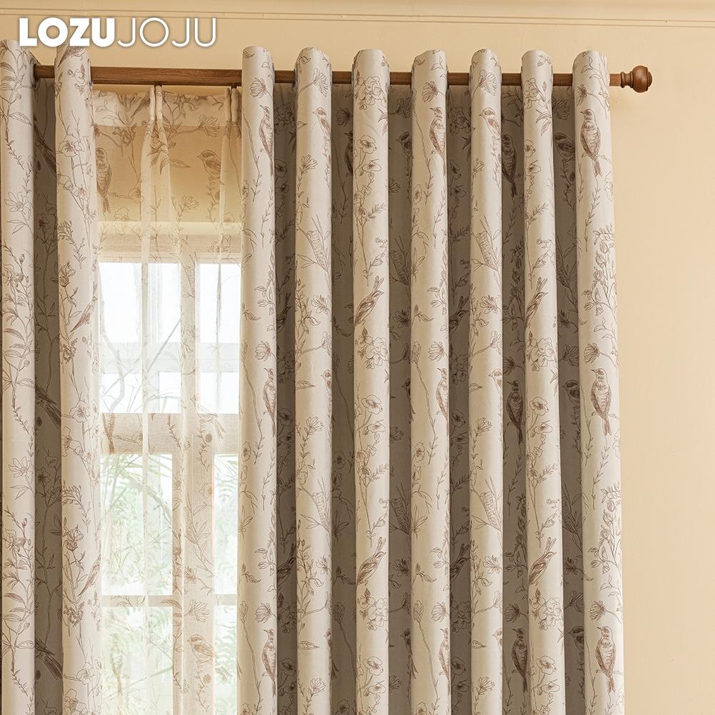 1PC LOZUJOJU French Retro High-end Beige Printed Curtains Full Blackout Curtains for Bedroom Living Room Balcony Window for Home Decor