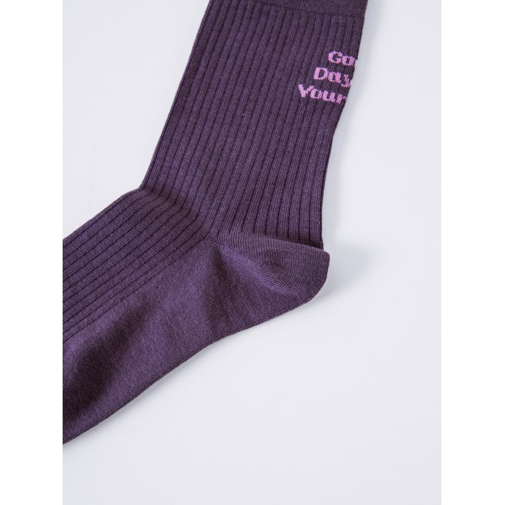 Daiso Womens Lettering Mid Thigh Socks Purple