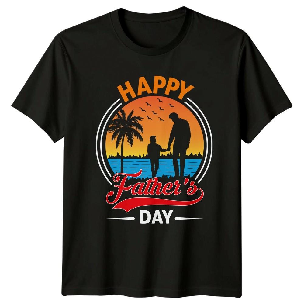Happy Fathers Day Unisexs TShirt Dad Beach Silhouette Gift For Him